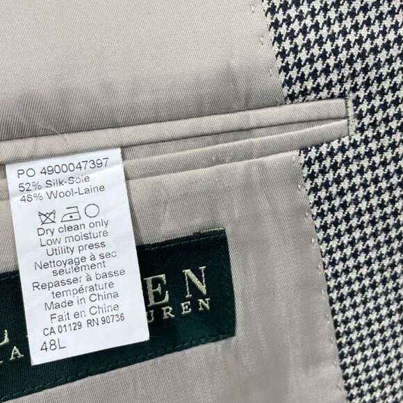 Ralph Lauren Silk Wool Men's 48 Long Houndstooth Blazer Jacket Sports Coat 48L - Picture 5 of 11